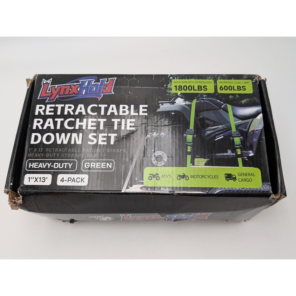 Retractable Ratchet Straps‎ Auto Self Retracting Tie Down 4 pack, Green